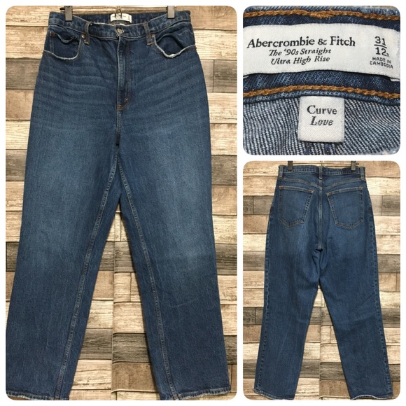 Abercrombie & Fitch 90's Straight Ultra High Rise Jeans 31/12R Curve Love READ - Picture 1 of 10